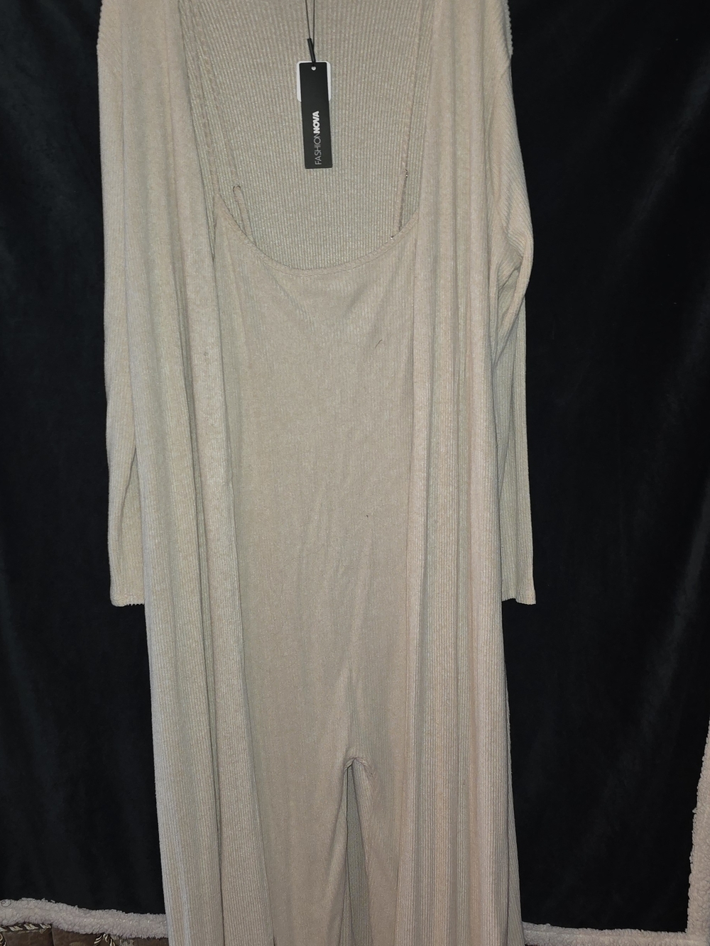 Fashion Nova Nude Elodie Ribbed Jumpsuit Set with Duster